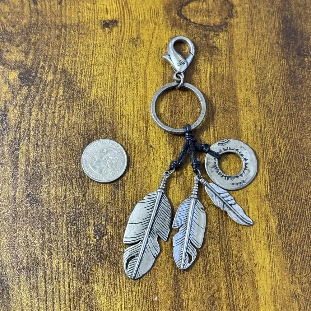 American Eagle Keychain Y2K Feather Charm Boho Western Silver Tone Clip
